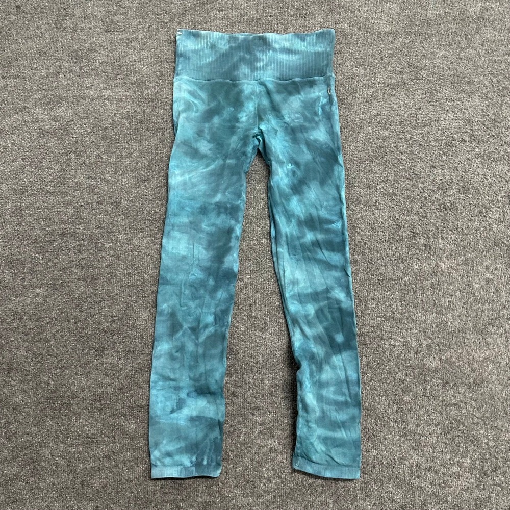 Free People Leggings Womens Size XS/S Teal Tie Dye High Rise Seamless Rib Yoga
